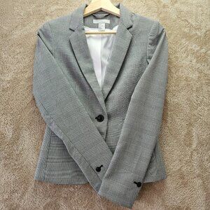 H&M Gray Houndstooth Plaid Blazer Jacket Button Front Women's Size 6